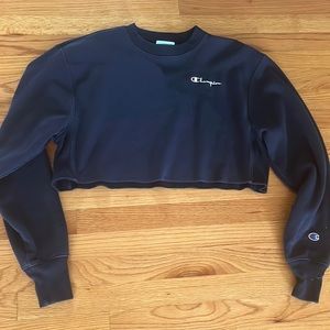 this is a cropped champion long sleeve shirt.